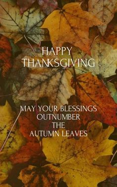 happy thanksgiving card with autumn leaves and the words,'happy thanksgiving may your blessings out