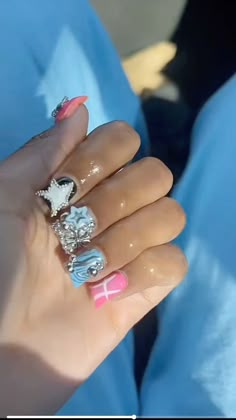 Short Junk Nail Designs, Short Junk Nails, Charm Nails, Overlay Nails, Junk Nails, Hippie Nails, Drip Nails