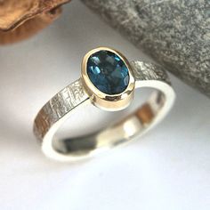 Luxury Blue Birthstone Ring With Bezel Setting, Topas Gold, Hammered Engagement Ring, Cast Rings, Finger Band, Gold Finger Rings, Bespoke Rings, Gold Solitaire Ring, Gold And Silver Rings