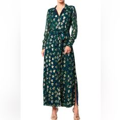 Questions? Leave A Comment Below! Elegant Blue Maxi Length Shirt Dress, Elegant Blue Maxi Shirt Dress, Elegant Green Shirt Dress For Party, Elegant Green Shirt Dress For Date Night, Formal Long Sleeve Floral Print Shirt Dress, Formal Long Sleeve Shirt Dress With Floral Print, Beautiful Animation, Layered Chiffon Dress, Black Bell Sleeve Dress