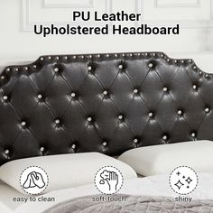 an upholstered headboard is shown with buttons