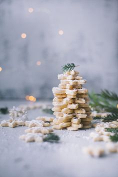 a christmas tree made out of cookies and marshmallows