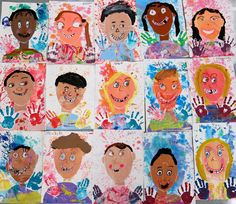 children's handprints with different faces and hands