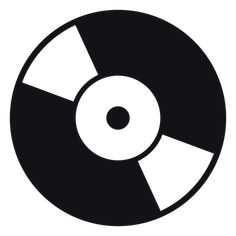 a black and white icon of a record player's disk, isolated on a white background