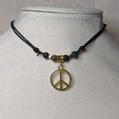 Moss Agate Beaded Gold Peace Sign Charm Hippie Boho Adjustable Necklace Comes On An Adjustable Waxed Black Cord Necklace. Necklace Is Adjustable From Approximately 13" To 22". Bead Color May Vary Slightly As These Are Made To Order. Casual Jewelry With 8mm Beads For Festivals, Casual 8mm Beads Jewelry For Festival, Casual Black Bead Jewelry For Festivals, Casual Beaded Agate Jewelry, Adjustable Agate Necklace For Festivals, Adjustable Gemstone Beads Choker, Adjustable Spiritual Gemstone Beads Choker, Adjustable Gemstone Beads Choker For Festival, Adjustable Natural Stones Round Beads Choker