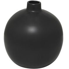 a black vase is shown on a white background