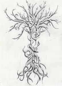 a drawing of a tree with swirls on it's trunk and branches in the middle