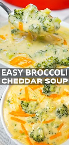 broccoli cheddar soup in a white bowl