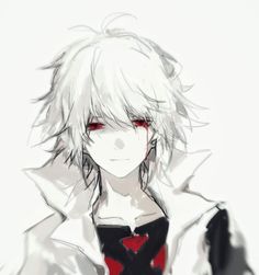 an anime character with white hair and red eyes