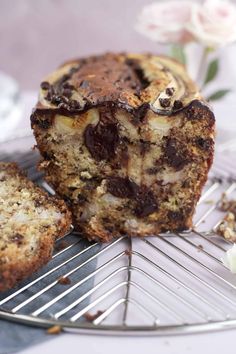 a muffin is sitting on a cooling rack