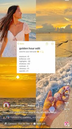 a collage of photos with the caption'golden hour edit'on it