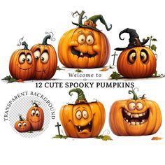 halloween pumpkins with different expressions and faces