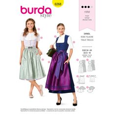 Burda  6268 MISSES SPEC OCCASION sewing pattern Bavarian Costume, Dirndl Blouse, Costume Sewing Patterns, Costume Patterns, Apron Dress