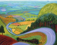 a painting of a winding road in the countryside