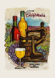 One of a series of lovely posters by artist Amado Gonzalez, advertising California as the "Wine Land of America." This poster features the image of a man operating a wine press in the fields. A restored poster with bright color and a clean overall appearance. Wine Press, Retro Style Posters, Wine Poster, Lovely Poster, California Wine, Wine Art, Vintage California, Vintage Wine, Vintage Travel Posters