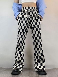 ⚡️Buy Checkered High Waist Flare Leg Pants Black M under $37.00 in Pants Online. Style: Casual, Street Color: Black Main Material: Polyester, Spandex Fit Type: Regular Design: High Rise Waistline, Functional Pockets, Elasticated Waistband, Checkered Print Detail. ✓2022 NEW YEAR SALE | $10 OFF OVER $75 CODE: NY1 I $25 OFF OVER $125 CODE: NY2 | $35 OFF OVER $215 CODE: NY3✓Free Shipping on all orders over $69 USD.. Check reviews and order Checkered High Waist Flare Leg Pants today. Checkered Print, Checker Print, Y2k Aesthetic Outfits, Flare Leg Pants, New Years Sales, Exclusive Fashion, Pants Black, Aesthetic Outfits, Straight Leg Pants