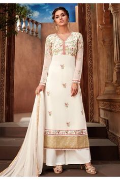 White Salwar, Raspberry Blush, Georgette Palazzo, Salwar Kameez Online Shopping, Diwali Dresses, Pakistani Suits Online, Palazzo Suit, White Mirror, Designer Salwar Suits