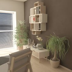 a living room filled with furniture and a potted plant