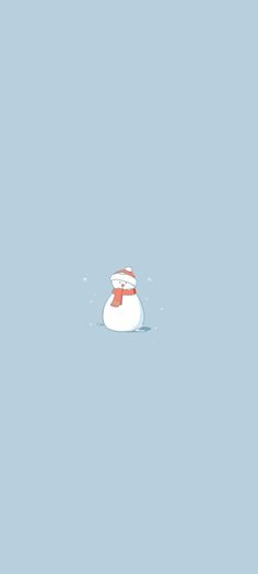 a snowman with a red scarf on his head is standing in the middle of a blue background