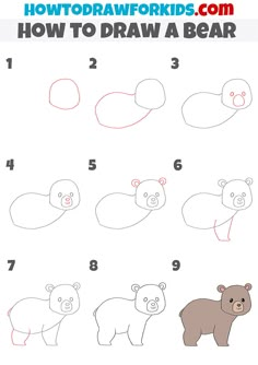 how to draw a bear step by step for kids with easy instructions and printable pictures