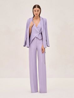 The Rex Pant feature a high-waisted design and a fluid, wide-leg silhouette that exudes effortless elegance. Pair back to the Journey Blazer or Cain Vest for a complete look. Cocktail Woman Outfit, Colorful Wedding Suit Women, Lavendar Suit For Women, Women’s Suits Wedding Guest, Monochrome Suit Women, Womens Pant Suits Fashion, Wedding Guest Pant Suit, Purple Suit For Women, Lavender Outfits For Women