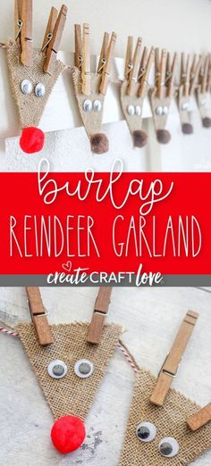 the reindeer garland is made from clothes pins