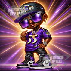 a digital painting of a person wearing purple and black clothing with sunglasses on his head