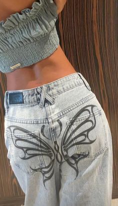 Denim Butterfly, Graphic Jeans, Ropa Upcycling, Bleached Jeans, Shop Poster