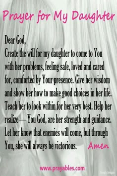 a poem written in pink and black with the words prayer for my daughter on it