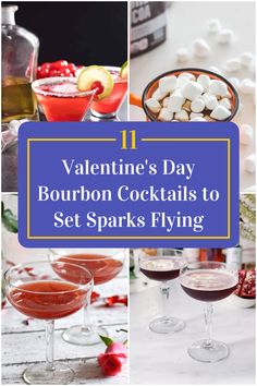 Collage of 4 valentine's day bourbon cocktails. Best Bourbon, Bourbon Cocktail Recipe, Bourbon Cocktail, Best Bourbons, Bourbon Cocktails, Heart Shape Box, Whiskey Cocktails