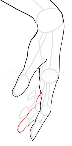 the outline of a hand with red lines on it and one arm extended to the side