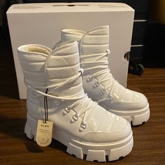 Beautiful White,Warm Boots White Ankle Snow Boots, White Puff Boots, White Snow Shoes, Designer Snow Boots, Women Ski, Designer Flats, Fabric Shoes, 19 Days, Snow Boots Women