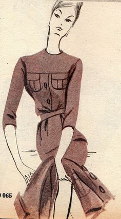 a drawing of a woman in a dress and hat with her hands on her hips