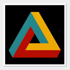 a black background with an orange, yellow and blue triangle