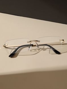 Collar    Rimless Embellished   Women Accessories Square Rimless Glasses, Rimless Glasses For Men, Rimless Glasses Women, Frameless Glasses, Fancy Glasses, Glasses Inspiration, Rimless Eyeglasses