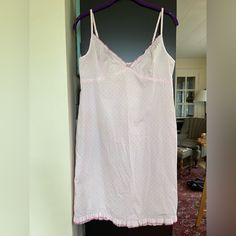 100% Cotton, Never Worn Nightgown. Adjustable Straps, Perfect Condition. Ruffle At Bodice And Hem. Armpit To Armpit Is 16 3/4”, Length Is 33”. Pink With Small Pink Dots. Feminine V-neck Sleepwear For Sleepover, Cotton V-neck Nightgown For Bedtime, Cotton V-neck Nightgown For Sleepover, Gap Cotton Sleepwear For Pajama Party, Feminine Cotton Nightgown For Sleepovers, White Cotton Sleepwear By Gap, Pink Cotton Nightgown For Overnight, Cotton Sleepwear By Gap For Bedtime, Summer Sleeveless Nightgown