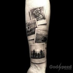 a man's arm with pictures on it