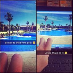 someone is using their cell phone to take a photo with the pool in the background