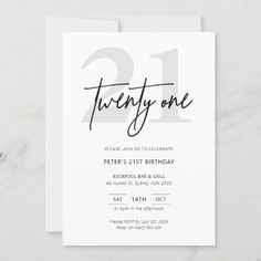 a 21st birthday party card with the number twenty one in cursive writing on it