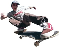 a skateboarder is doing a trick in the air with his foot on the board