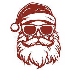 santa claus with sunglasses and beard wearing a santa's hat, glasses and a mustache