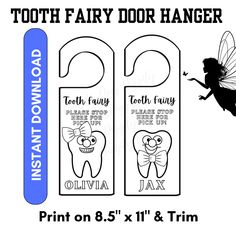 tooth fairy door hanger with tooth fairy on it's front and back side