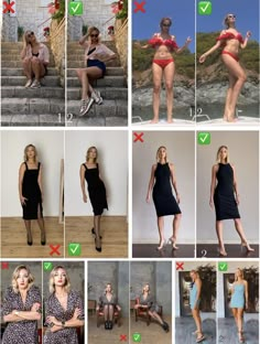 a series of photos showing how to wear swimsuits