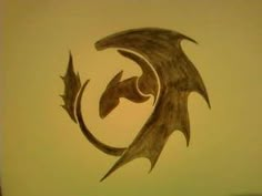 an artistic drawing of a dragon's tail on a yellow background