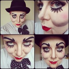 Ventriloquist Dummy. Vantriliquest Dummy Makeup, Vantriliquest Dummy Costume, Vantriliquest Dummy, Ventriloquist Dummy Costume, Dummy Costume, Heidi Klum Halloween Costume, Drag Makeup Ideas, Facepainting Halloween, Circus Hair