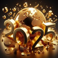 golden new year's eve with the earth in the center and numbers around it