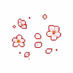 an image of pixelated flowers on a white background in the style of 8 bit video game art