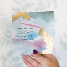 A square watercolor painting with gold leafing and a verse from the book of Psalms. Unique Watercolor Paintings, Christian Watercolor, Psalm 47, Psalm 72, Psalm 50, Psalm 13, Faithful Love, Psalm 96, Psalm 136