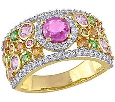 Think springtime sparkle all year round. This radiant gemstone and diamond ring makes it possible with a cluster of sapphires in several colors. From Bellini. Halo Diamond Ring, Diamond Cluster Ring, Bellini, Jewelry Online Shopping, Halo Ring, Sapphire Gemstone, Diamond Halo, Diamond Cluster, Sapphire Diamond