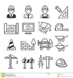 construction icon set in black and white